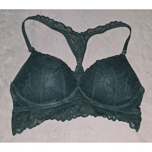 Victoria Secret PINK Front Closure Datenight Racerback Bra Green Lace Size Large